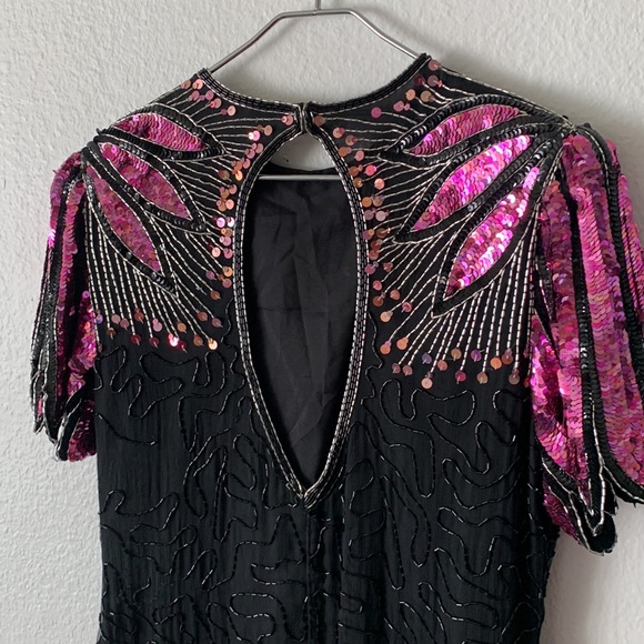 Laurence Kazar Black Pink Beaded Vintage dress - Picture 5 of 13